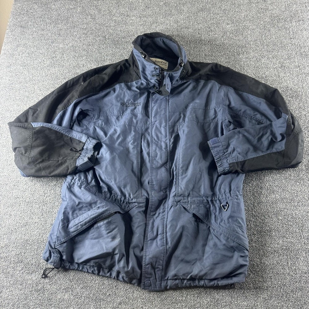 Columbia Jacket Mens L Blue Nylon Double Whammy Parka Lined Full Zip Pockets